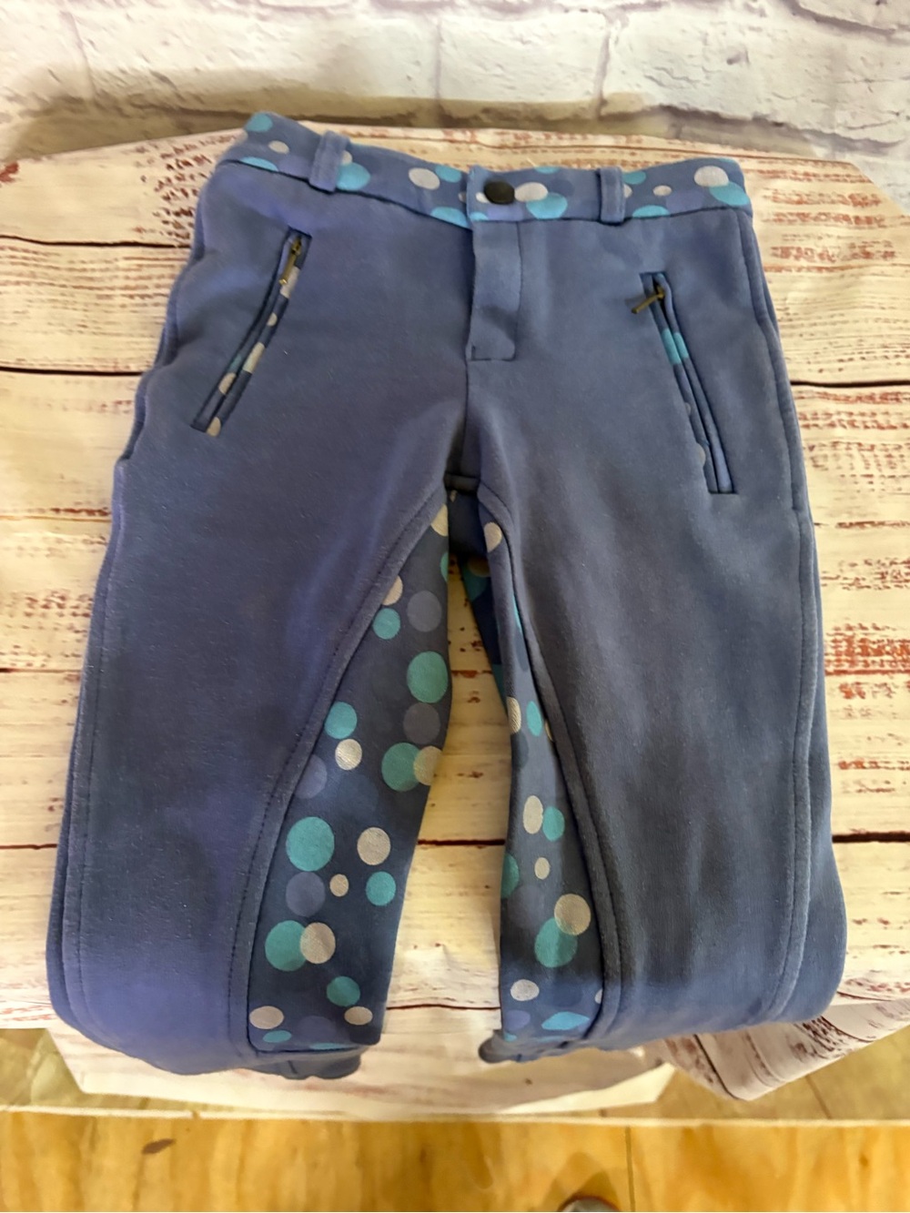 Youth Riding Pants Blue with Polka-Dot Panels - size 8